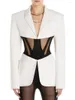 Giacche da donna BEVENCCEL 2023 Indossare Nero Bianco Sexy Mesh Splice Corsetto Dettagli Abito Giacca Blazer di alta qualità