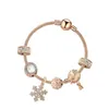 Neue Rose Gold lose Perlen Schneeflocke Anhänger Armreif Charm Perlenarmband für Mädchen DIY Schmuck als Weihnachtsgeschenk277c