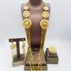 Set di orecchini e collana placcati in oro 18 carati per le donne Nappa Abbigliamento quotidiano Matrimonio arabo Regali nuziali Dubai Anelli regolabili