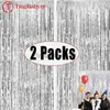 Background Material 2Pack 1X2M Silver Metallic Foil Tinsel Fringe Curtain Backdrop Birthday Wedding Bachelorette Party Decoration Adult Anniversary YQ231003