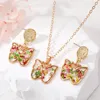 Collares colgantes 1 juego de pendientes de collar de mariposa de flores secas naturales doradas para mujeres joyería de boda de fiesta de insectos reales eternos