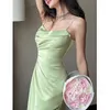 Vêtements de nuit pour femmes Sexy Summer Satin Nightdress Split Stacked Ladies Nightgown Style français Dos nu Spaghetti Strap Robe pour femme