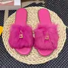 top quality Casual Shoes Lock It Flat Mule Mink leather Designer Slipper Woman Lady Paseo Comfort Fur Fluffy Slides canvas Sandals Metallic Luxury Fashion Brand Shoe