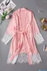 Women's Sleepwear Silk Robe For Women Boudoir Bridal Wedding Dress Pink Satin Kimono With Lace Trims