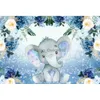 Background Material Cute Elephant Baby 1st Birthday Photography Backdrop Flower Newborn Shower Party Decor Photo Photographic Background Studio Prop YQ231003