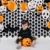 バックグラウンドマテリアルハロウィーンパーティー箔スカルカーテン写真ブースハロウィーンフリンジブラックスカルヘッドフリンジカーテンストリーマー背景飾りYQ231003