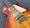 Guitare électrique relique Cherry Sunburst faite à la main, incrustations jaunâtres, une pièce Bodyneck TonePro Bridge Flame Maple Old Aged Guitarra