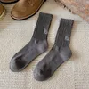 Kadın SOCKS 1 Çift Retro Harajuku Pamuk Gevşek Sonbahar Kış Örgü Düz Renk Uzun Koreli Japon Öğrenci