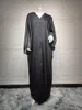 Ubranie etniczne Czarne Abaya Jacquard Fabric V Neck Batwing długa arabska sukienka impreza Muzułmańskie kobiety Kaftan Ramadan Hijabi Suknia 2 sztuka