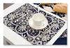 Bordmattor Bomull och linnetygkonst Western Placemat Chinese Style Blue White Porcelain Flower Home Supplies