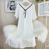 Dames Nachtkleding Zomer Vrouwelijke Nachtjapon Sexy Korte Mouw Kanten Nachthemd Casual Losse Zijde Satijn Huiskleding Lounge Wear