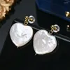 Kolczyki Dangle Natural Freshwater Pearl Love Heart Baroque 925 SBRILLING SREBRNY Romantyczna moda Elegancka biżuteria Prezenty dla kobiet