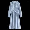 Casual Dresses Fsle French Artistic Contrast Button Design Dress Polo Neck Women