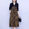 Vestidos casuales Vestido estampado retro de gran tamaño para mujer 2023 Otoño Moda Manga larga Longitud media Ptachwork floral Estilo coreano suelto Z3153