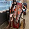 Bufandas de lana chal capa de mujer con flecos completos cárdigan a cuadros abrigo de lana