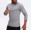 lu Tenue de yoga pour hommes T-shirt de sport à manches longues pour hommes Style sportif Col boutonné Chemise d'entraînement Vêtements de fitness Élastique Séchage rapide Absorbant et respirant