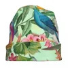 Berets Birds Print Beanie Hats Tropical Paradise Floral Bonnet Unisex Street Y2K Gym Knitted Hat Winter Custom Warm