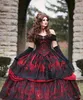 Gothique Belle Rouge Noir Fantaisie Une Ligne Robes De Mariée Dentelle Applique Exposée Désossage Corset Perles Mascarade Victorienne Hors Épaule Robe De Mariée Robes AL9054