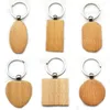 Creative Wooden Pendant Keychains Geometric Beech Wood Tag Keyring DIY Engraved Crafts Material Daily Party Gifts Decoration