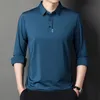 T-shirty T-shirty T-shirt z długim rękawem High End Silk dla mężczyzn bez żelaznego luźnego kołnierza polo Tops Ropa Hombre