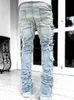 Men's Jeans YEAE High Street Men Hole Ripped Distressed Jeans Hip Hop Retro High Waist Retro Stretch Patch Straight Denim Stacked TrousersL231003