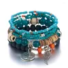 Strand Bohemian Armband Set Voor Vrouwen Multilayer Coin Wing Hanger Elastische Kralen Charm Wrap Bangles Sieraden Femme Gift M3273