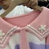 Suéteres femininos Beads Sailor Collar Sweater Mulheres 2023 Outono Inverno Pulôver Contraste Cor Mangas Compridas Moda Listrado Knittd Tops