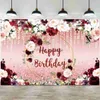 Background Material Flower Backdrops Happy Birthday Party Decor Photo Booth Background Baby Shower Girl Hanging Flag Backdrop Props YQ231003