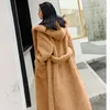 Cappotto lungo in pelliccia sintetica con cappuccio da donna Cappotto invernale in peluche con cintura Giacca soffice femminile Teddy Capispalla caldo e spesso di moda Elegante 5XL