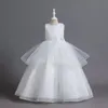 Kraliyet Mavi Boncuklu Çiçek Kız Düğün Balosu için Katmanlı Toddler Tül Kids Komünyon Elbise Doğum Günü Elbiseler Seated Girls Pageant Elbise 403