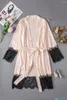 Women's Sleepwear Silk Robe For Women Boudoir Bridal Wedding Dress Pink Satin Kimono With Lace Trims