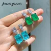 PANSYSEN Vintage réel 925 en argent Sterling Paraiba Tourmaline émeraude diamant pierres précieuses balancent boucles d'oreilles femmes bijoux fins269R