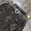 QNPQYX New Spring Heavy Drilling Dress Rhinestones Fringe Skirt with Belt Womens High Waist Multi Layer Short Cake Skirts Sexy Fashion