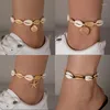 Anklets Ocean Style Kontrast Shell kammussla Pendant Anklet For Women Simple Retro Handvävda fötter Kedja strandtillbehör Fashion Smycken