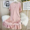 Dames Nachtkleding Zomer Vrouwelijke Nachtjapon Sexy Korte Mouw Kanten Nachthemd Casual Losse Zijde Satijn Huiskleding Lounge Wear