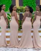 2023 African V Neck Sleeveless Side Split Bridesmaid Dresses Satin Zipper Back Sweep Train Mermaid Wedding Guest Dress