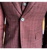 Abiti da uomo Abiti da uomo scozzesi bordeaux Completi da uomo con risvolto con risvolto Pantaloni blazer con griglia su misura Smoking da sposo Abiti da festa Giacca da uomo Pantaloni Gilet