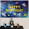 Materiale di fondo Universo Spazio Sfondo Panno Pianeta Veicolo spaziale Astronauta Sfondo Baby Boy Compleanno Festa Decor Cielo stellato Sfondo Banner YQ231003