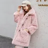 Manteau d'hiver en fourrure pour femmes, veste en peluche rose, vêtements d'extérieur pour dames, bouton en fausse corne Rex, moelleux, 2023