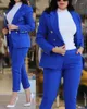 Pantalon de deux pièces pour femmes Ensembles de pantalons formels pour femmes bleues 2023 Automne dans les affaires décontractées Blazers à double boutonnage Veste Dames élégantes 2 Set