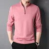 Erkek Tişörtler Adam Bahar Stand Yakası Uzun Kollu T-Shirt Sıradan Fermuar Yeşil Pembe Beyaz Polo Erkekler Gevşek Büyük Boy Tişört 4xl Ofis Giyim