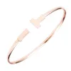 Rostfritt stål silver manschettarmband Mikroskop Zirkon Double T Letter Opening 18 K Rose Gold Plated Armband Bangle for Women FA1697