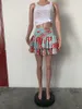Röcke Casual Frauen Rock Mini Kleid Drucken Bunte Plissee Streetwear 2023 Sommer Kleider Für Vestidos