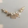 Hair Clips SLBRIDAL Handmade Golden Alloy Leaf Zircon Crystal Ceramic Flower Bridal Comb Wedding Accessories Women Jewelry