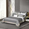 Beddengoedsets 1000TC Egyptisch katoen Luxe grijs-wit set 4-delig Chic Gold Patchwork Edge Dekbedovertrek Zacht Zijdeachtig Laken Kussenslopen