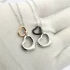 New Arrive Fashion Lady 316L Titanium steel 18K Plated Gold Necklaces With Letter T Hollow Out Double Heart Pendant 3 Color173f