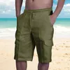 Pantaloncini da uomo Salopette da spiaggia multitasche in lino estivo da uomo Pantaloni corti