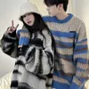 Herentruien Top met lange mouwen Gezellige unisex gestreepte trui Dikke winterwarmte voor koppels Oversized trui Een stijlvol seizoen Dames