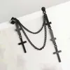 Dangle Earrings Punk Gothic Black Cross Tassel For Women Men Exaggerated Metal Chain Fake Piercing Party Jewelry Gift