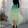 Jupes fée Maxi Tulle gâteau jupe femmes dégradé volants irrégulière maille victorienne longueur au sol Tutu pour la fête de mariage